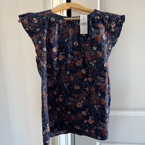 LOFT Navy Floral Cap Sleeve Ruffle Blouse Top NEW NWT XS
